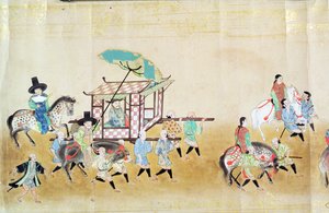 Część Szóstej Ambasady Korei w Japonii w czasie sukcesji Tokugawy Ietsuna w 1651, prawdopodobnie Kano Masanobu (1625-94) 1655-57 (obraz przewijany) autorstwa Japanese School