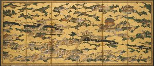 Rakuchu rakugai zu (Sceny w i wokół
Stolica), druga połowa XVII wieku (tusz, kolor i złoto na papierze) autorstwa Japanese School