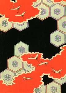 Czerwone chmury z latającymi żurawiami autorstwa Japanese School