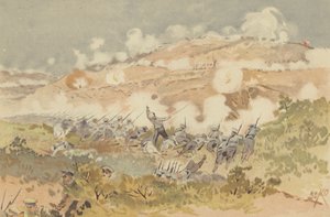 Rosyjski kontratak na naszą pozycję w Chien-shan (chromolitho) autorstwa Japanese School