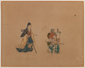Samurai and Two Blindmen, Album Leaf Painting (tusz i kolor na papierze) autorstwa Japanese School