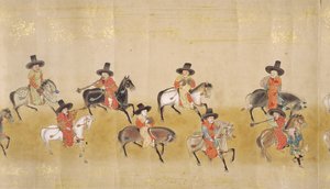 Szósta Ambasada Korei w Japonii w Meireki 1 w czasie sukcesji Tokugawy Ietsunas w 1651, prawdopodobnie Kano Masunobu (1625-94) (obraz przewijany) (szczegół) autorstwa Japanese School