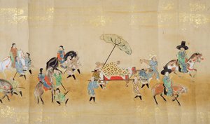 Szósta Ambasada Korei w Japonii w Meireki 1 w czasie sukcesji Tokugawy Ietsunas w 1651, prawdopodobnie Kano Masunobu (1625-94) (obraz przewijany) (szczegół) autorstwa Japanese School