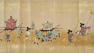 Szósta Ambasada Korei w Japonii w Meireki 1 w czasie sukcesji Tokugawy Ietsunas w 1651, prawdopodobnie przez Kano Masunobu (1625-94) (malowanie przewijane) (szczegóły) (patrz także 79774 i 120822) autorstwa Japanese School