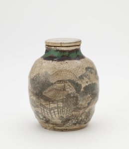 Słoik z liści herbaty na sencha, z dopasowaną pokrywką, Naczynia z Kioto, Słoik z liści herbaty (sencha tsubo) autorstwa Japanese School