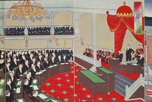 Parlament w Tokio, koniec XIX wieku (kolorowy drzeworyt) autorstwa Japanese School