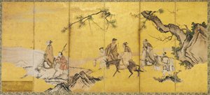 Siedmiu Mędrców z Bambusowego Gaju, Kan? szkoła (tusz, kolor, złoto i złoto na papierze) autorstwa Japanese School