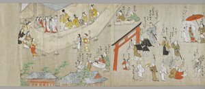 The Tenjin Shrine Scrolls (jeden z pary) (szczegół), Szkoła Tosa, XVII wiek (atrament, kolor i gofun na papierze) (patrz także 5846316) autorstwa Japanese School