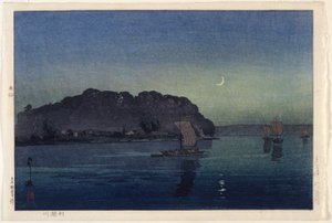 Rzeka Tonegawa (drzeworyt kolorowy) autorstwa Japanese School