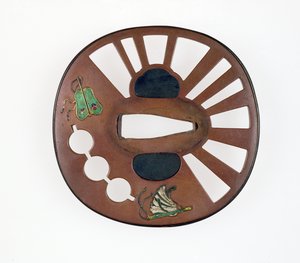 Tsuba ozdobiona wachlarzami (miedź z emalią)