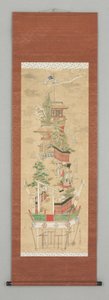 Scena Ukiyoye, początek XIX wieku (wiszący zwój) autorstwa Japanese School