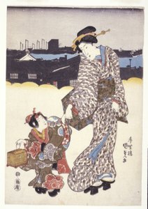 Bez tytułu (Kobieta i dziecko) (drzeworyty kolorowe) autorstwa Japanese School