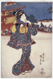 Bez tytułu (Kobieta w podróży) (drzeworyty kolorowe) autorstwa Japanese School
