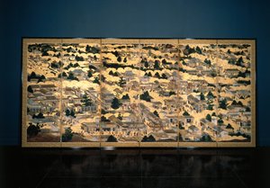 Widoki w Kioto i okolicach, okres Edo, ok. 1616-24 (atrament, kolor i złoty płatek na papierze)