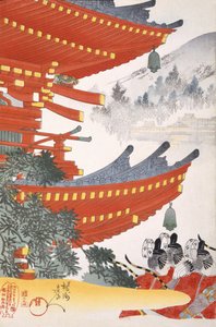 Wojownicy odchodzą, z XIX-wiecznego albumu drzeworytów (druk kolorowy blok drewna) autorstwa Japanese School