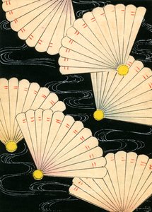 Białe wentylatory na czarnym tle autorstwa Japanese School