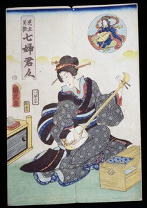Kobieta grająca w shamisen autorstwa Japanese School