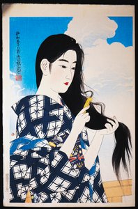 Młoda kobieta czesze włosy autorstwa Japanese School