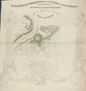 Obrona Cytadeli w Antwerpii Roemryke w grudniu 1832 r. Pomnik narodowy ku czci Jego Królewskiej Mości Willema den Eerste (tytuł na obiekcie) autorstwa Ja.s Wyld