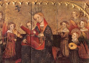 Komora z ołtarza z Muzykami Matki Boskiej z Dzieciątkiem i Aniołem, pocz. XV w. (tempera na drewnie) autorstwa Jaume Cabrera