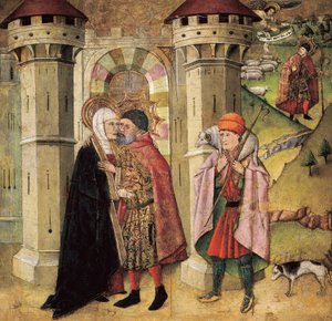 Św. Joachim i Św. Anna przy złotych drzwiach autorstwa Jaume Huguet