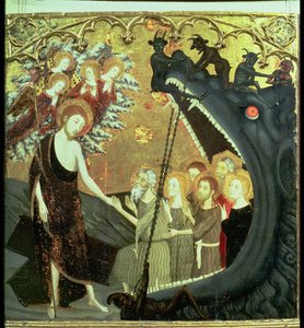 Panel zejścia do otchłani, z ołtarza klasztoru Santo Sepulchro, Saragossa (tempera na panelu)
