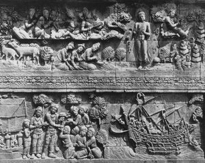 Świątynia Borobudur płaskorzeźba kąpieli Bodhisattwy (kamień)