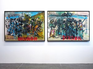 The Execution Of History, 2010 (mieszane media na papierze akwarelowym zamontowanym na panelu z przepisem na odwrocie) autorstwa Jay Batlle
