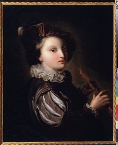 „Młoda strona z Mirliton” (strona z fajką trzcinową) Obraz Jeana Alexisa Grimou (1678-1733) XVIII wiek. Rokoko. Olej na płótnie. Muzeum Puszkina Moskwa