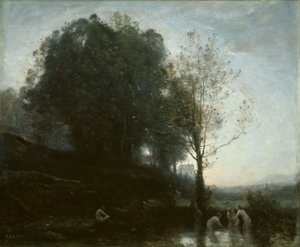 Kąpiące się nimfy i dziecko autorstwa Jean-Baptiste-Camille Corot