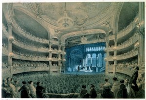 Widok na salę teatralną Opery Garnier (Akademia Muzyczna). Litografia Jean Baptiste Arnout (1788-1870). 19 wiek. Paryż, B.N. autorstwa Jean Baptiste Arnout