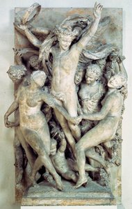 Les Bacchantes tańczą dookoła i grają muzykę. Płaskorzeźba autorstwa Jean-Baptiste (Jean Baptiste) Carpeaux (1827-1875) 1865-1869 Słońce. 4,2x2,9 m Paryż, musee d