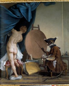 Malarz małp. Olej na płótnie, 0,89 x 0,62 m. - Malarz małpa. Obraz Jeana Baptiste Deshaysa (1729-1765)