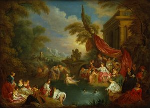 The Bathers (olej na miedzianej blasze grawerskiej) autorstwa Jean Baptiste Joseph Pater