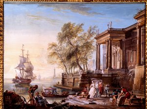 Marine o zachodzie słońca Obraz Jeana Baptiste Lallemanda (Lallemant) (1710-1803) XVIII-wieczne Dijon, Musee des Beaux Arts.