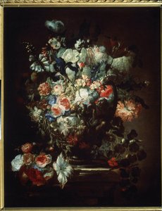 „Kwiaty” (Kwiaty). Martwa natura. Obraz Jeana Baptiste (Jean-Baptiste) Monnoyera (1636-1699). Olej na płótnie. Sztuka francuska, styl barokowy. Muzeum Sztuk Pięknych im. Puszkina, Moskwa autorstwa Jean Baptiste Monnoyer