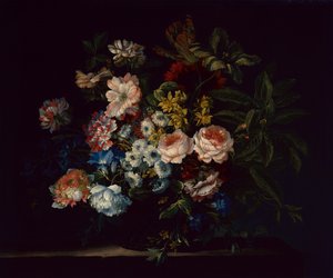 Róże, Goździki, Hiacynty i Kwiaty (olej na płótnie) autorstwa Jean Baptiste Monnoyer