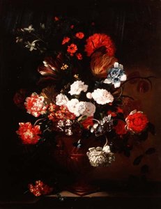 Martwa natura z goździków, tulipanów, piwonii i innych kwiatów autorstwa Jean Baptiste Monnoyer
