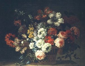 Martwa natura z kwiatami w koszu autorstwa Jean Baptiste Monnoyer