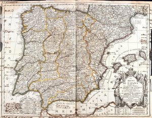 Mapa Królestwa Hiszpanii (Grawerowanie autorstwa Jean Baptiste Nolin