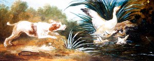 Pejzaż z psem goniącym kaczki (olej na płótnie) autorstwa Jean Baptiste Oudry