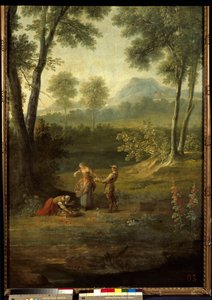 Pięć zmysłów: „” zapach”” Detal panelu dekoracyjnego autorstwa Jeana Baptiste Oudry (1686-1755) 1749 Versailles, musee du chateau. autorstwa Jean Baptiste Oudry