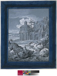 Wilki atakujące owce (Rein de Trop II) 1732 (pióro i tusz z washem i gwaszem na papierze) autorstwa Jean Baptiste Oudry