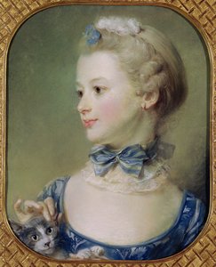 Młoda dziewczyna z kotem (pastel na pergaminie)