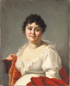 Portret Madame Regnault, do biustu, w białej sukni i persimmonowym szalu (olej na płótnie) autorstwa Jean Baptiste Regnault