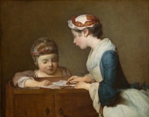 Mała nauczycielka, po 1740 (olej na płótnie) autorstwa Jean Baptiste Simeon Chardin