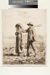 Idąc do pracy (akwaforta) autorstwa Jean Francois Millet