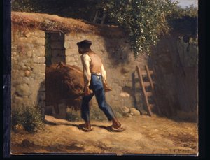 Wieśniak z taczką (olej na płótnie) autorstwa Jean Francois Millet