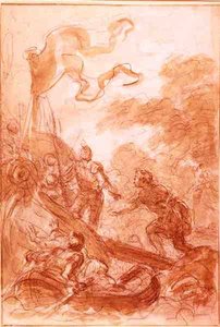 Orlando opuszcza Wyspę (kredą i umyj na papierze) autorstwa Jean Honore Fragonard