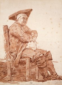 Portret siedzącego mężczyzny, znany jako Postiglione, Jean Honore Fragonard (1732-1806), sangwiniczny rysunek autorstwa Jean Honore Fragonard